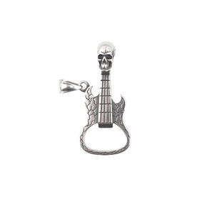 Gothic skull guitar pendant necklace in silver stainless steel for men's fashion jewelry