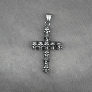 Pendentif croix tête de mort gothique punk en acier argent vintage pour homme femme
