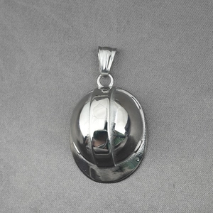 Vintage stainless steel necklace featuring a creative safety helmet pendant with silver finish
