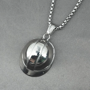Polished silver safety helmet pendant necklace with box chain for men and women