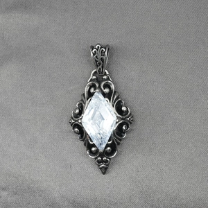 Vintage titanium steel necklace featuring a gothic pattern and large clear diamond pendant