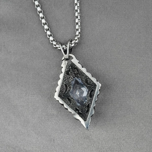 Vintage rhombus titanium steel necklace with blue crystal pendant for men and women
