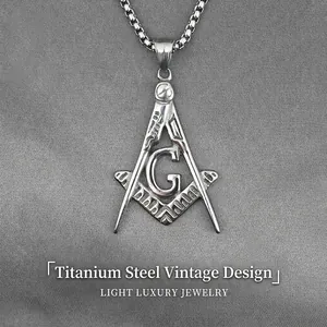 Vintage Freemasonry Square Compasses G Pendant Necklace Titanium Steel Stainless Steel Hip Hop Jewelry For Men Silver Tone