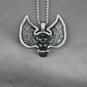 Collier pour homme en acier inoxydable argenté vintage avec grand pendentif en ailes
