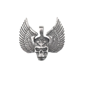 Pendentif tête de mort avec ailes en acier inoxydable argenté de style punk rétro
