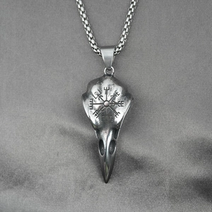 Vintage Viking Bird Skull Pendant Necklace Antique Titanium Steel Vegvisir Compass Rune Gothic Punk Hip Hop Jewelry For Men