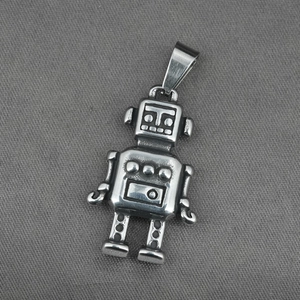 Polished silver astronaut pendant necklace in titanium steel with retro robot design