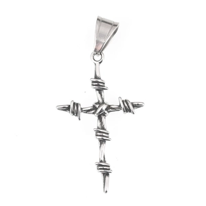 Collana a croce in acciaio al titanio con trama di filo spinato stile punk