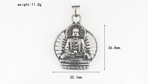 Detailed macro view of vintage silver Buddha pendant with precise dimensions and weight