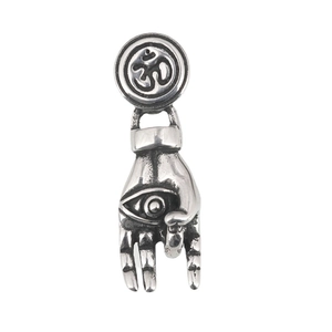 Retro stainless steel necklace with Om symbol and Evil Eye gesture pendant for men