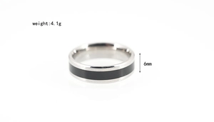 Detail shot of 6mm wide titanium steel ring with black matte inlay and 4.1g weight