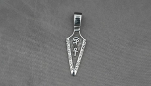Detail of vintage Viking steel necklace with Egyptian Horus and Ankh symbols