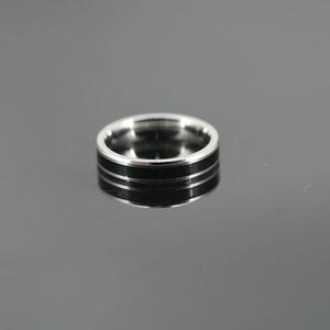 Minimalist wide titanium steel ring with black center and silver polished edges