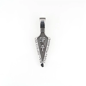 Vintage stainless steel spearhead necklace with Eye of Horus and Ankh symbols