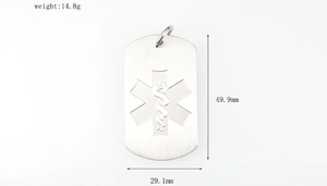 Detailed size specifications of brushed stainless steel medical Star of Life pendant