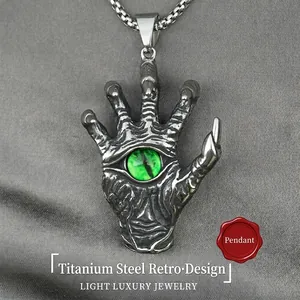 Gothic Devil Eye Monster Claw Pendant Necklace Stainless Steel Vintage Distressed Jewelry Halloween Rock Punk Men Women