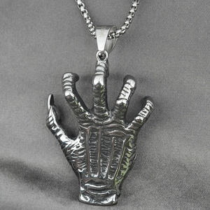 Retro punk style stainless steel evil eye palm pendant necklace on a silver box chain