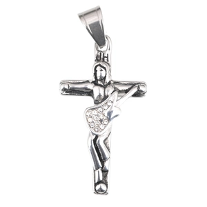 Collier croix gothique avec pendentif guitariste et cristaux en argent de style vintage