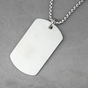 Vintage military tag necklace in brushed titanium steel with classic box chain style