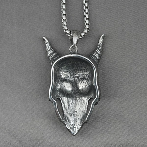 Retro stainless steel demon skull pendant necklace with silver box chain jewelry