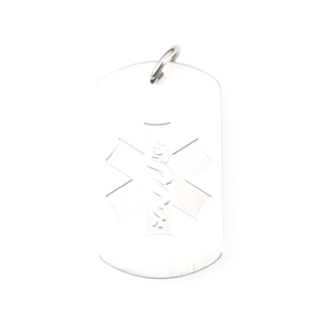 Retro stainless steel medical alert dog tag necklace with Star of Life and snake emblem
