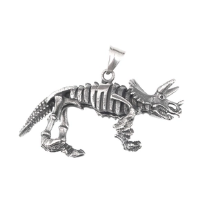 Vintage retro triceratops dinosaur skeleton pendant in oxidized titanium steel
