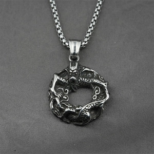 Collier avec pendentif dragon rétro punk en acier titane pour homme avec chaîne box
