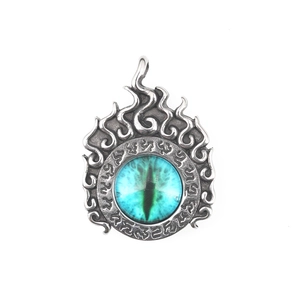Collana a fiamma in acciaio al titanio con pietra occhio di drago blu e rune