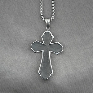 Vintage cross pendant necklace for men in polished titanium steel with box chain