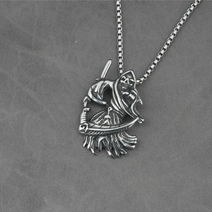 Retro reaper schedel hanger ketting met zeis en zilveren vierkante schakelketting heren