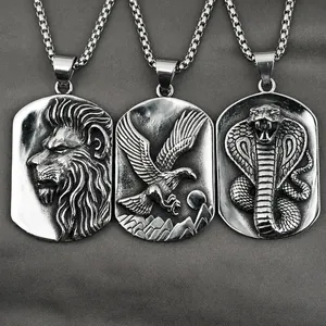 Retro Löwe Adler Kobra Anhänger Halskette Herren Titanstahl Edelstahl Hip Hop Punk Tier Totem Schmuck Geschenk