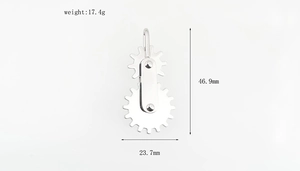 Mechanical gear pendant detail with dimensions 46.9mm by 23.7mm and weight 17.4g