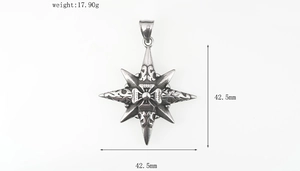 Macro detail of star compass pendant with dimensions 42.5mm and 17.9g weight