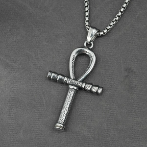 Retro Herrenhalskette mit Ankh-Kreuz-Anhänger aus Edelstahl und Box-Kette im Vintage-Stil