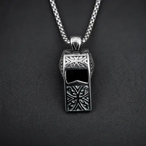 Vintage Titanium Steel Whistle Cross Pendant Necklace For Men Women Retro Gothic Jewelry Accessory Cool Fashion Unisex Gift