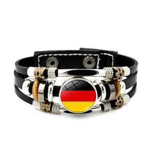 Multilayer leather bracelet featuring German flag glass charm and vintage beads