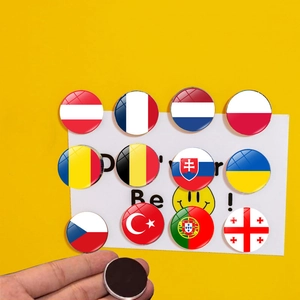 Euro Cup Twenty Four Teams National Flag Glass Fridge Magnets Circular Magnetic Whiteboard Stickers Creative Home Decor