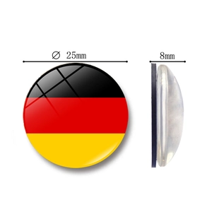 Germany flag 25mm glass magnet for fridge or whiteboard with 8mm thickness and glossy finish