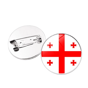 Detailed front and back view of a round Georgia flag pin badge with metal base