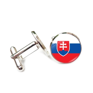 Detailed close-up of polished silver cufflinks featuring the Slovakia flag under glass
