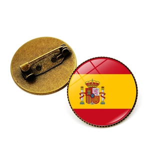 Spilla bandiera Spagna in cupola di vetro con perno in metallo bronzo per i fan