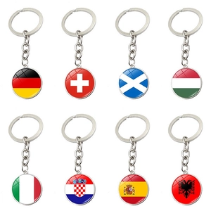 Nationalflagge Metall Schlüsselanhänger Runder Glasanhänger Schlüsselring Für Fußballfans Kreative Tasche Hängende Dekoration