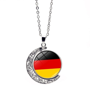 Euro Cup 24 Teams Nationale Vlag Draaibare Maan Hanger Ketting Voor Dames Heren Fans Legering Glas Dubbelzijdige Sieraden