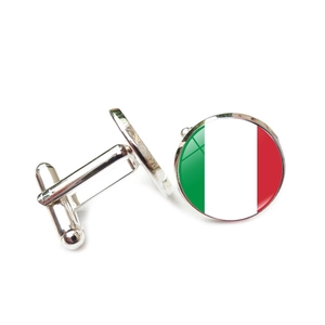 Mens silver cufflinks with Italy flag glass gem design for formal shirts and suits