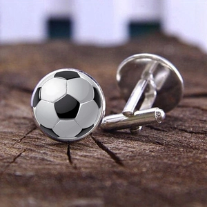 Boutons de Manchette en Alliage de Verre Rond Motif Football pour Hommes Accessoires de Chemise Style Sport Souvenir