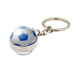 Creative soccer ball keychain with double-sided glass pendant and silver metal ring