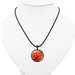 Collier avec pendentif cabochon basketball et cordon noir pour fans de sport