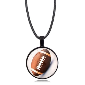 Collier de sport unisexe avec pendentif football américain sur cordon tressé noir