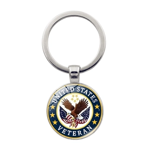 Portachiavi in Metallo American Eagle Veteran degli Stati Uniti con Cabochon in Vetro e Lega di Zinco per Auto Borsa Regalo
