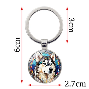 Husky mosaic art keychain with silver metal ring and 6cm dimensions for pet lovers